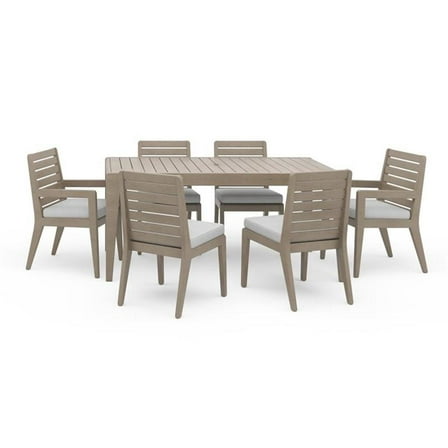 Afuera Living Transitional Wood Outdoor Dining Table and Six Chairs in Gray