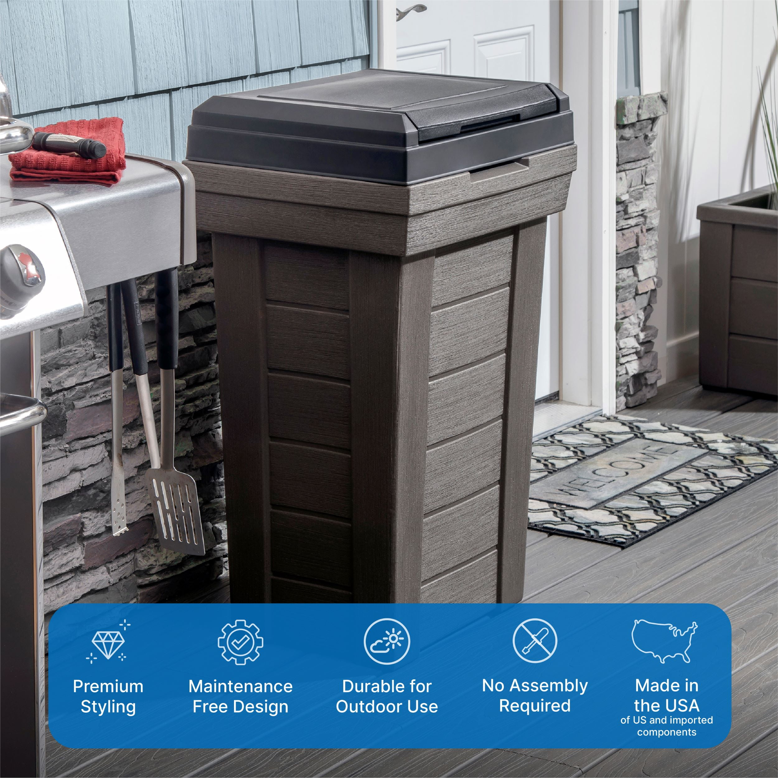 Step2 Lakewood Dark Cedar Outdoor Patio and Exterior Garbage Can