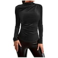 thumbnail image 3 of Kinrui Women's Ruched Long Sleeve Velvet Shirts Turtleneck Slim Fitted T Shirts Basic Underlayer Going Out Tops Black,XL, 3 of 8