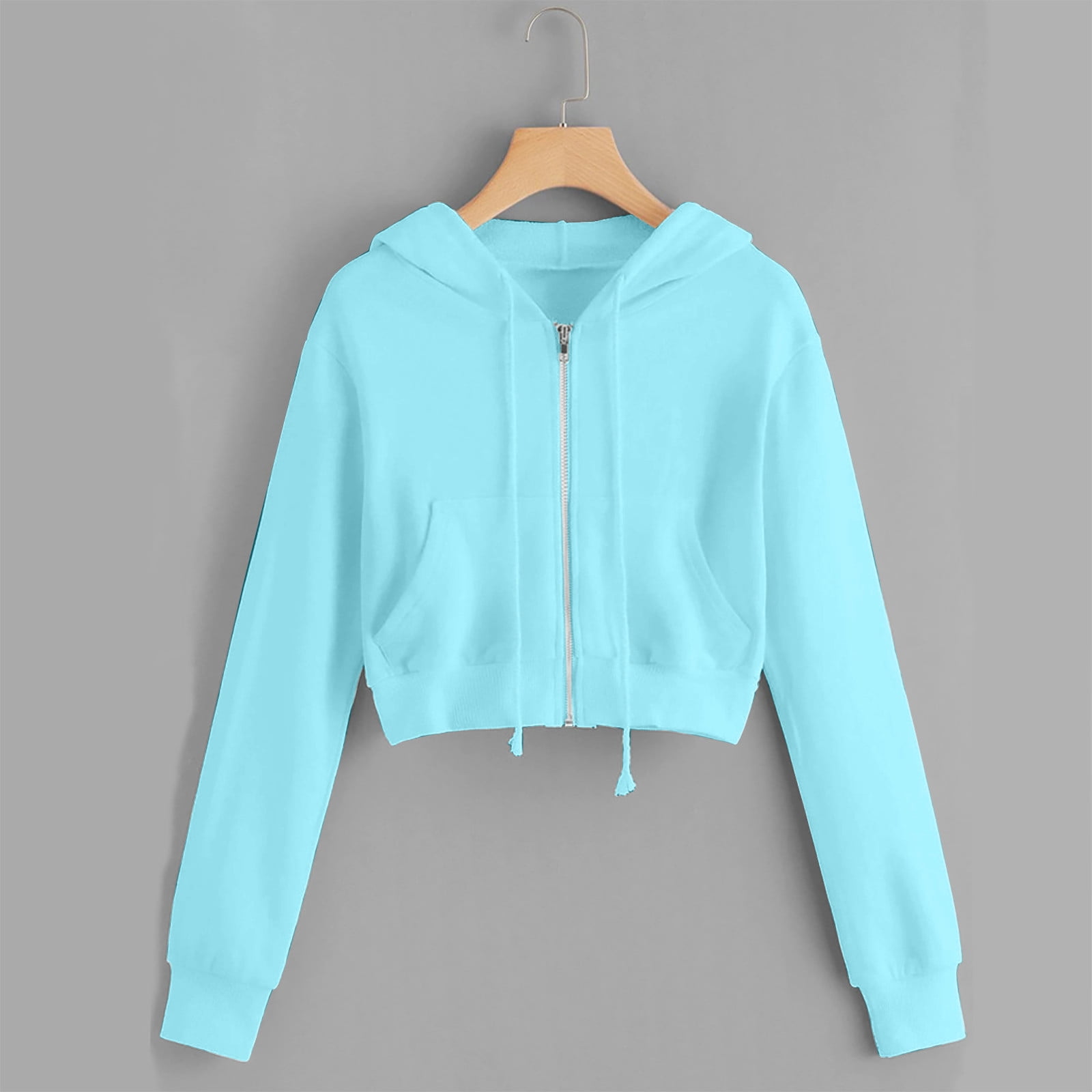 fartey Women Plus Size Crop Hoodies Warm Zip Up Fleece Long Sleeve Cozy Jacket Top Casual Solid Color Trendy Hooded Sweatshirt Outwear, S-5XL
