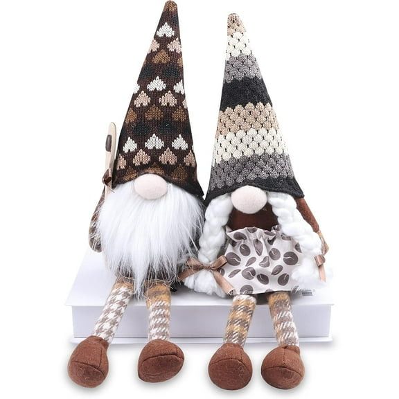 Holzlrgus 2pcs Coffee Gnomes Plush Coffee Bar Decor,Handmade Swedish Tomte Gnome Faceless Dolls Scandinavian Figurine Gnome Tiered Tray Decor for Coffee Bar