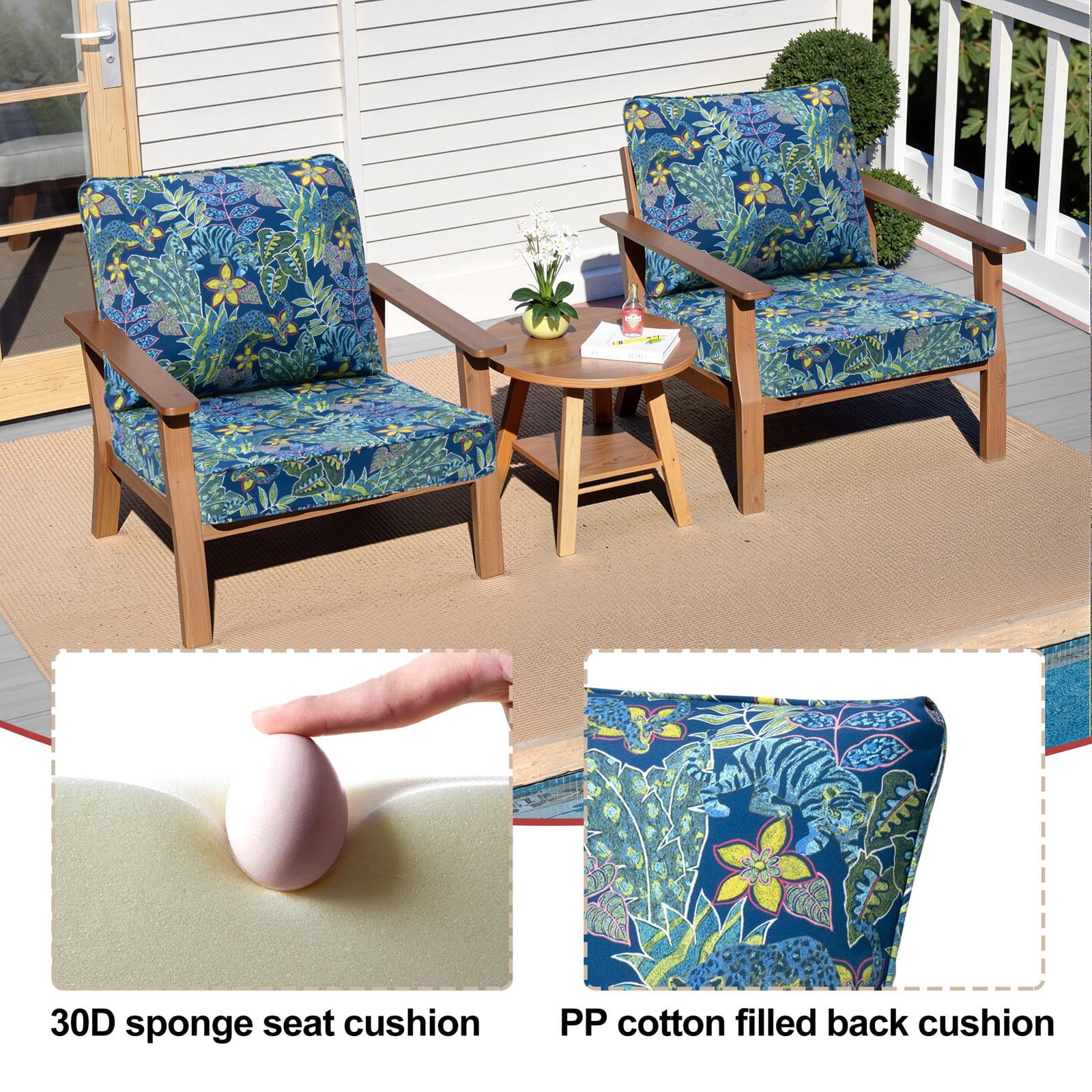 Pellebant 25x24 Inch Outdoor Cushions for Patio Furniture Water Resistant Patio Chair Cushions 2-Year Fade Resistant Deep Seat Cushions, Replacement Cushions for Outdoor Furniture,BLue Flower