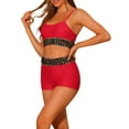thumbnail image 4 of Conjuntos de bikini de color contrastante para mujer de 2 piezas, traje de baño de cintura alta con escote redondo, pequeño, rojo, 4 of 5
