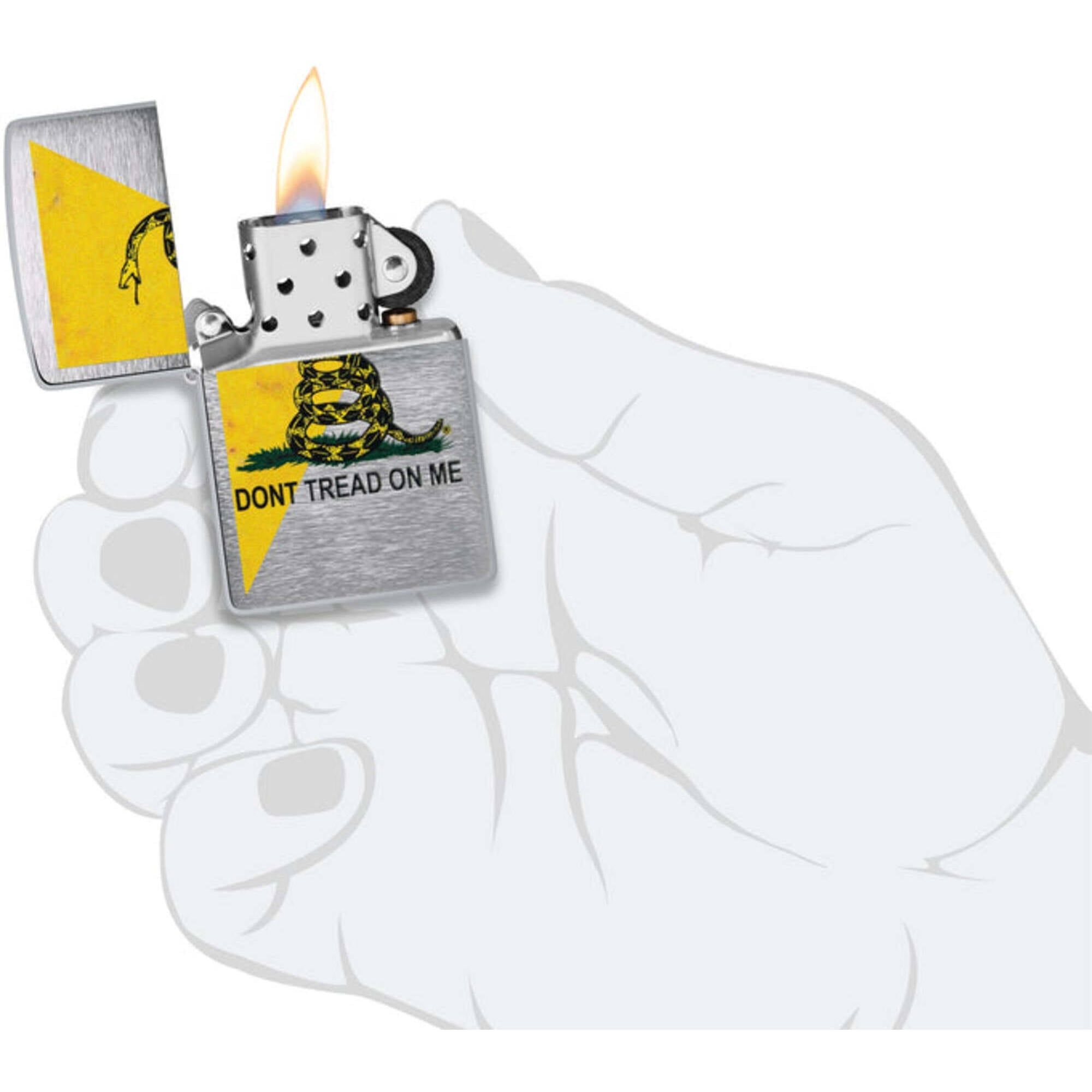 Zippo Dont Tread On Me Gadsden Flag Design Brushed Chrome Pocket Lighter