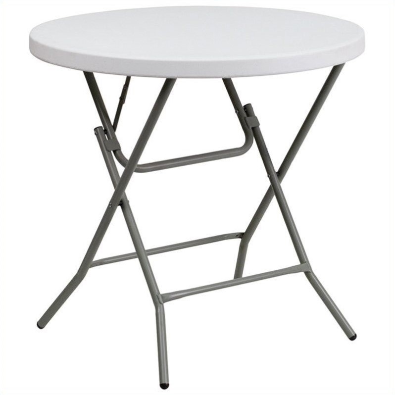 Bowery Hill 32 Inch Round Granite Folding Table in White