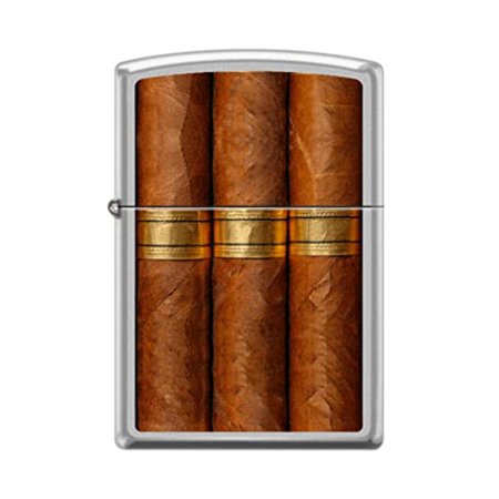 Zippo Lighter - Personalized Custom Message Engraved on Backside for Cigars Cuban Design Satin Chrome #Z5123