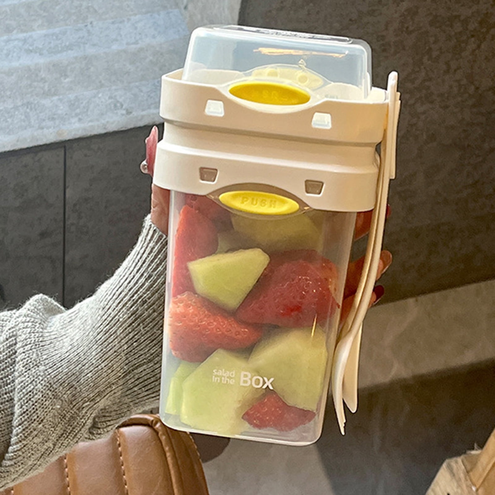 Homelife Portable Yogurt Cup with Spoon Reusable Snack Container Multifunctional Parfait Jar BPA-Free Milk Jar with Separate Compartment