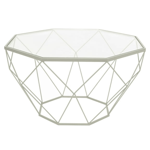 Modern Octagon Coffee Table - Glass Top, Geometric Base, Living Room Accent Table