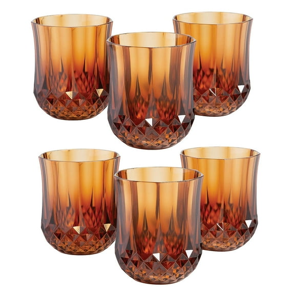 Fun Express 8 oz. Bulk 48 Count Amber Stemless Patterned Plastic Wine Glasses