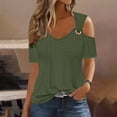 thumbnail image 2 of Jsaierl Cold Shoulder Tops for Women 2025 Summer Hollow Out Eyelet Short Sleeve T Shirts Going Out Blouses Ladies Tunic, 2 of 7