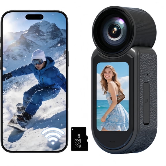 2.7K Thumb Action Camera with EIS Stabilization, 30 Min Fast Charge 1.47" HD Screen, Magnetic Wearable Body Cam with 32GB Card for Cycling Vlog Running