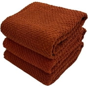 Serafina Home Rust Cinnamon Kitchen Hand Dish Towels: Oversized 28" x 18", 100% Cotton Cloth Soft Cleaning Drying Absorbent Textured Design, Set of 3 Multipurpose for Everyday Use