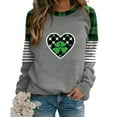 thumbnail image 5 of LEKWK Womens Graphic T Shirts Pixelated Checkered Heart Round Neck Long Sleeve St Patricks Day Shirt Green Plaid Patchwork Color Block Festival Top, 5 of 5