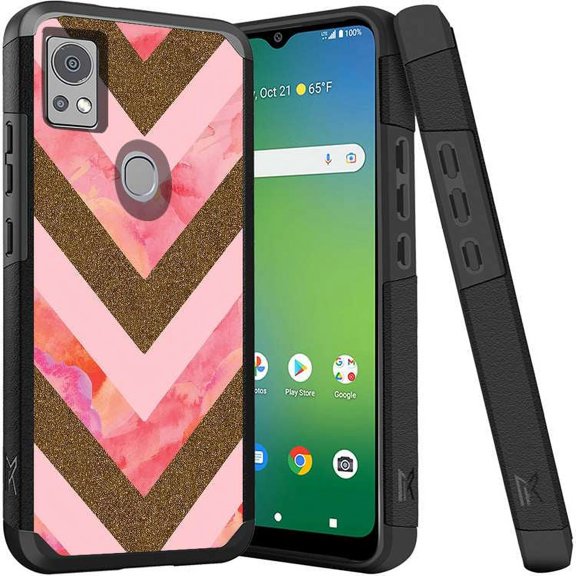 ANJ  Shockproof Dual Layer Slim Hard Case   Tempered Glass Cover Compatible with Icon 5, AT&T Motivate 4 - Rose Gold Chevron