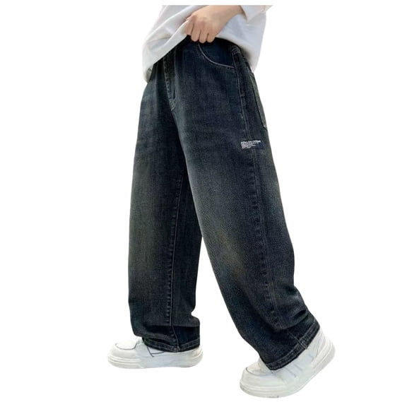 Staki Kids Pants Toddler Boys Baggy Jeans Wide Leg Elastic Waist Casual Denim Pants for Boys(Blue,15-16 Years)