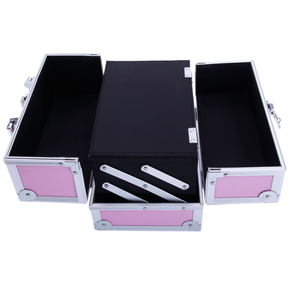Zimtown Portable Aluminum Makeup Storage Case Train Case Bag with Mirror Lock Silver Jewelry Box Pink - image 5 of 9