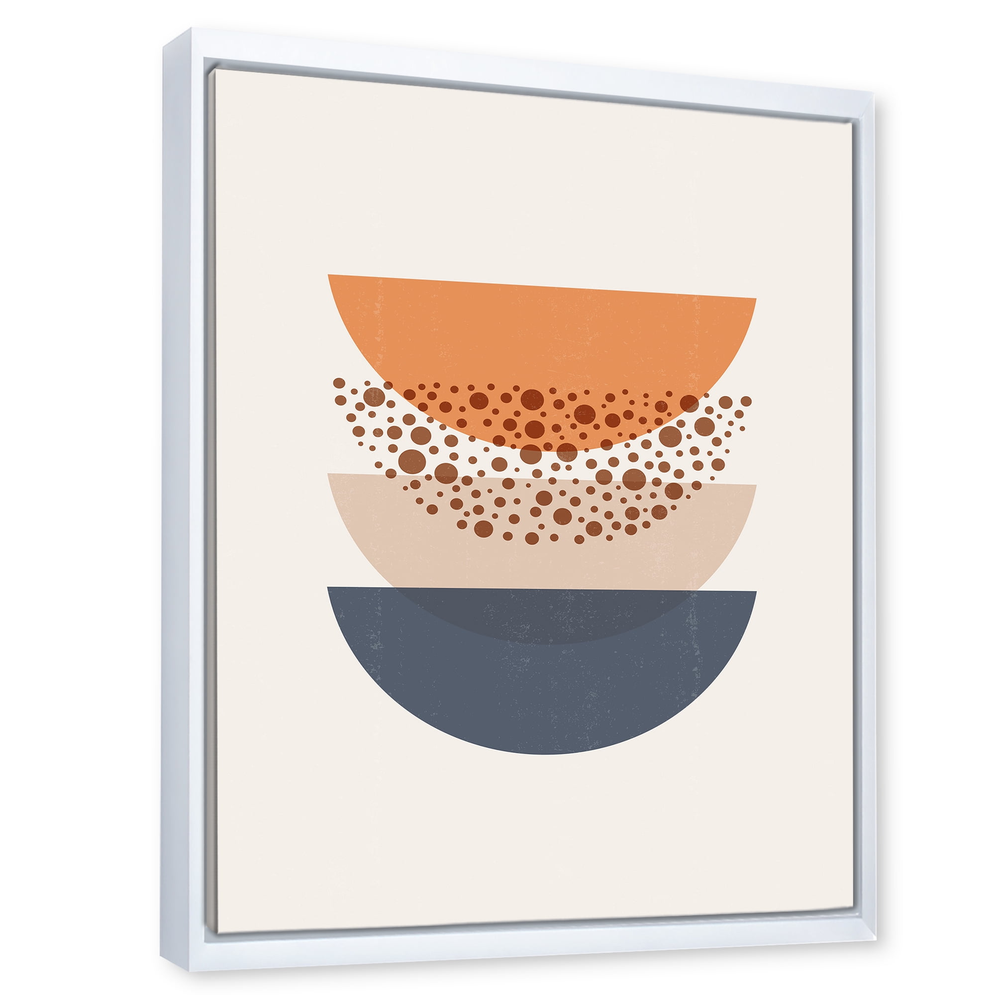 Designart 'Abstract Moon and Sun Geometrics In Blue & Orange' Modern Framed Canvas Wall Art Print