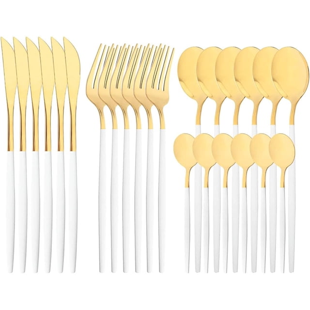Cubiertos de arcoíris con espejo de 24 piezas, juego de vajilla de acero inoxidable que incluye cuchillo, tenedor, cuchara, cucharita, juego de cubiertos, servicio para 6