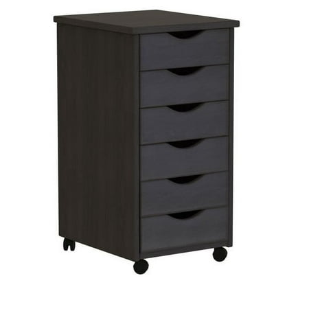 Adeptus Original Roll Cart, Solid Wood, 6 Drawer Roll Cart, Black