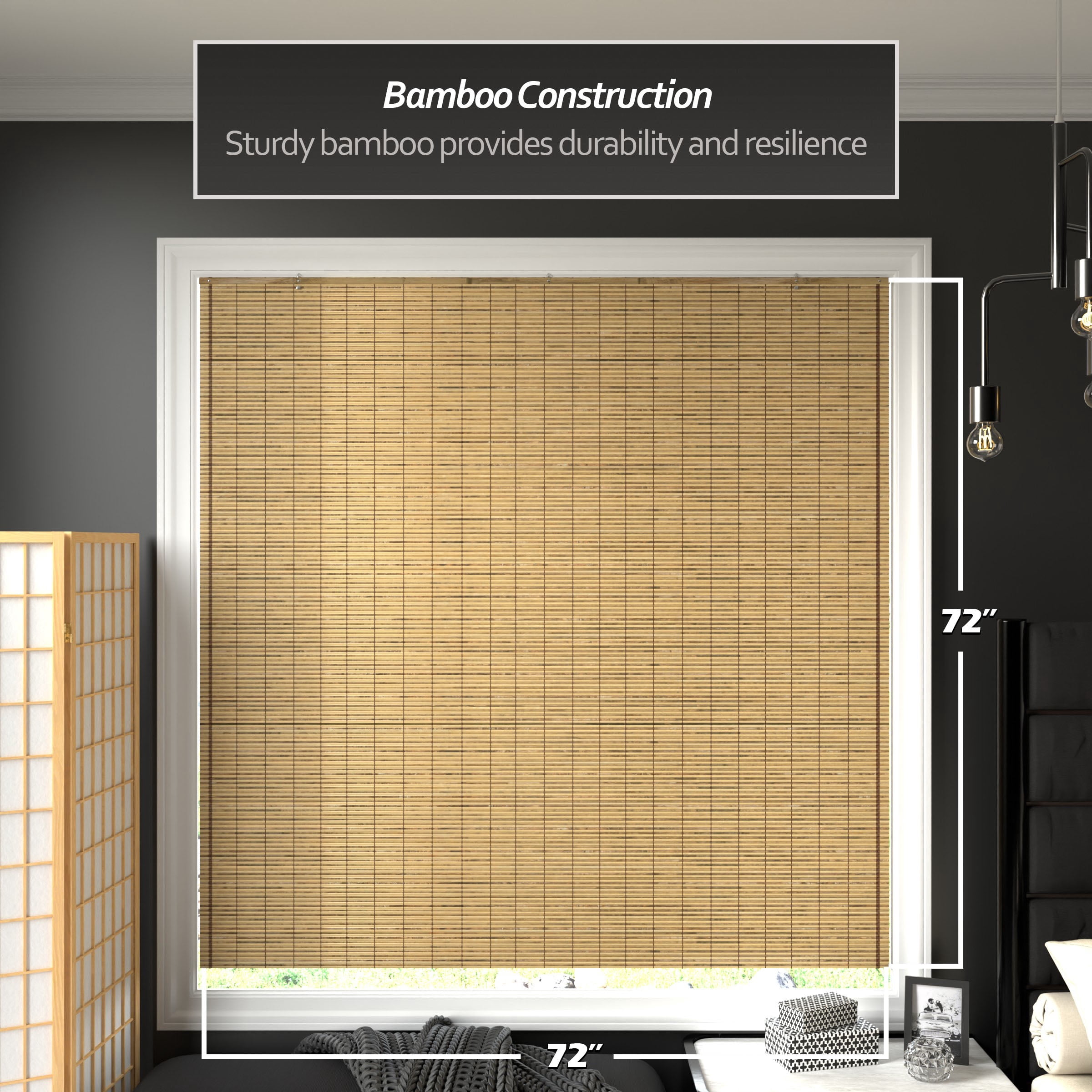 Red Lantern Burnt Bamboo Cordless Window Shade - Tortoise 72" W