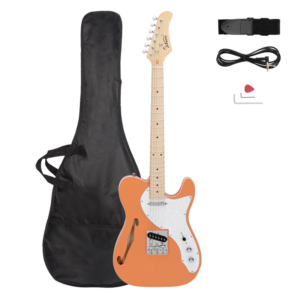 Private Jungle Glarry GTL Semi-Hollow Electric Guitar F Hole SS Pickups Maple Fingerboard White Pearl Pickguard,Orange-red