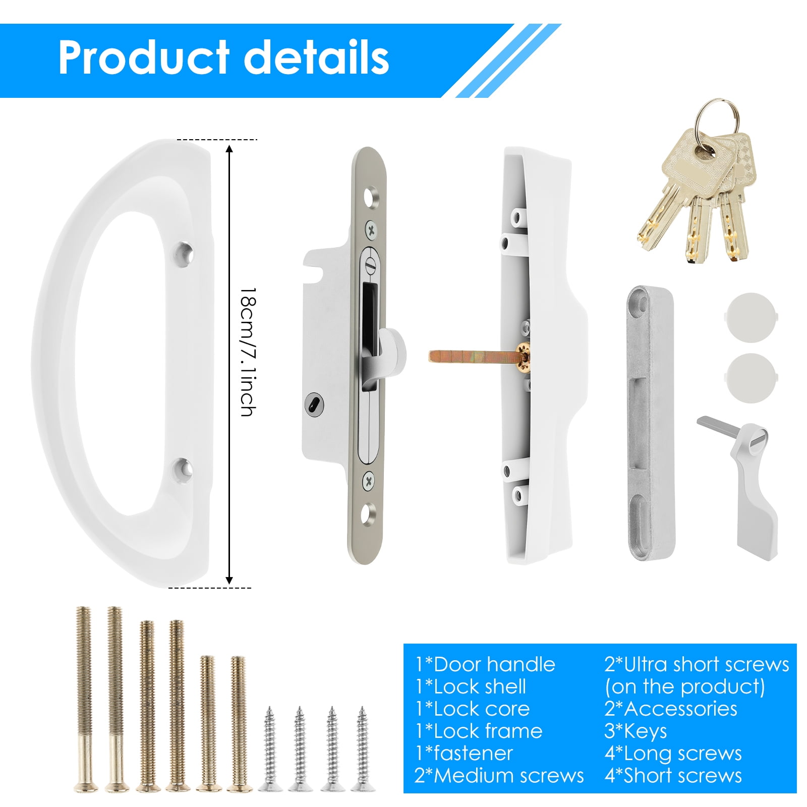 Sliding Patio Door Handle Set with Key Cylinder Mortise Style Sliding Glass Door Handle Aluminium Alloy Sliding Door Handle Lock Set for Patio Doors Sliding Doors