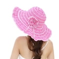 thumbnail image 2 of Dujiujun Sun Hat Floppy Ruffle Wide Large Brim Striped Flower Decor UV Protection Pure Color Folding Women Summer Cap Beach Use, 2 of 8
