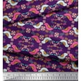 thumbnail image 2 of Soimoi Purple Modal Satin Fabric Floral & Birds Clip Art Print Sewing Fabric Yard 42 Inch Wide, 2 of 3