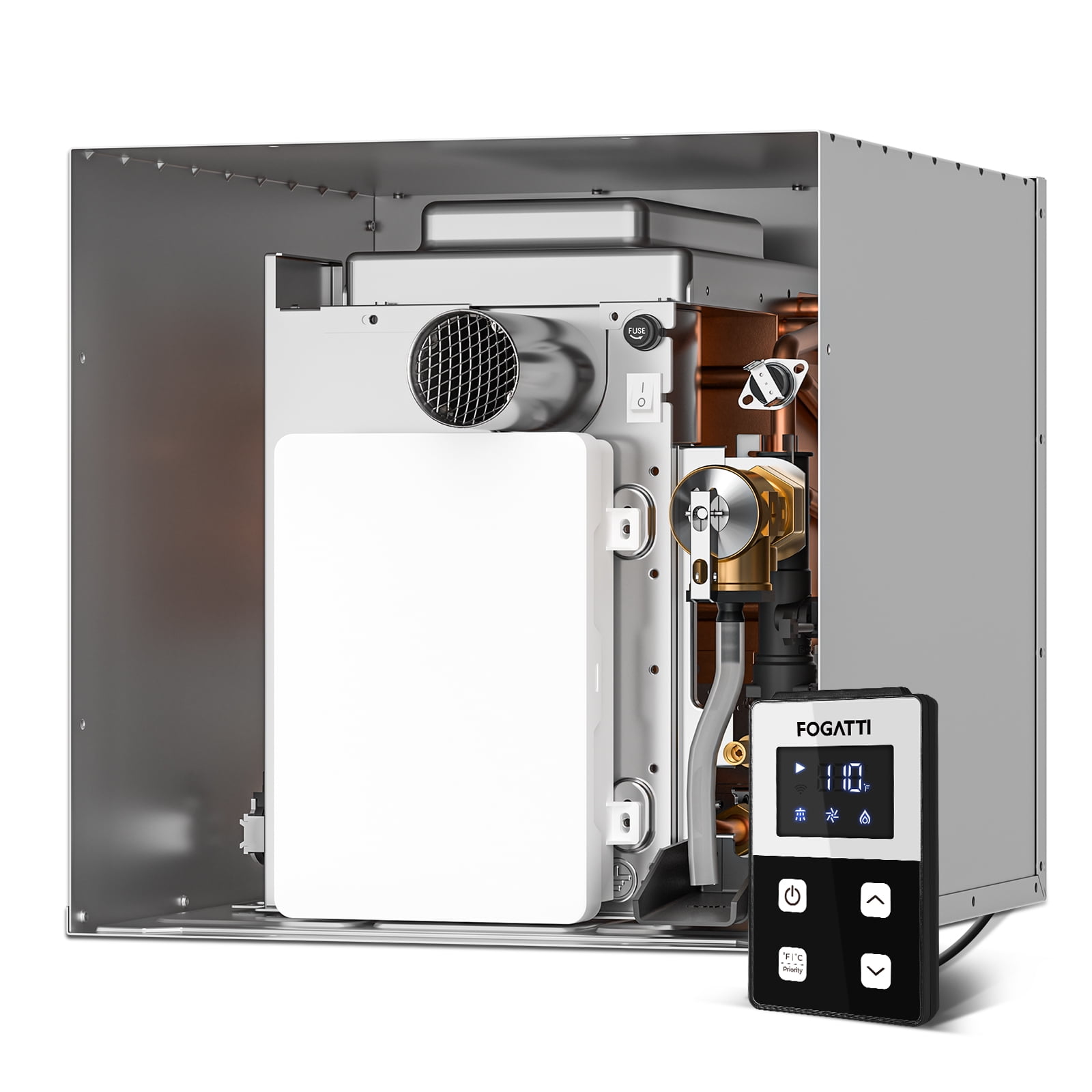 Restored Fogatti RV Tankless Water Heater InstaShower 7, 48,000 BTU, DC 12V, Door Kit Not Included (Refurbished)