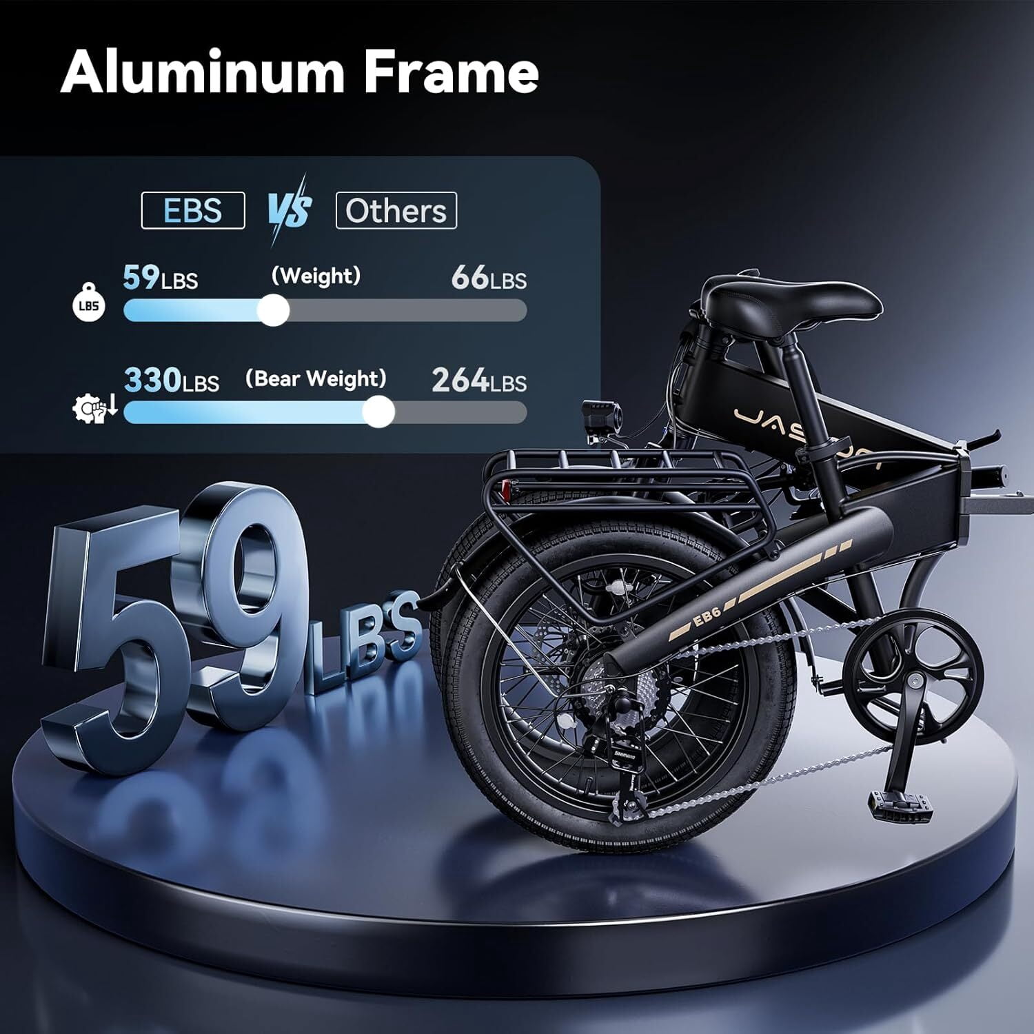 Jasion EB6 Electric Bike for Adults, 1200W Peak Motor Folding Ebike with 48V Removable Built-in Battery, Up to 25 MPH, 20" Fat Tire Foldable Electric Bicycle, UL 2849