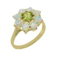 thumbnail image 1 of LBG British Made 14k Yellow Gold Real Genuine Peridot & Opal Womens Statement Ring - 33 size options - Size 5.75, 1 of 6
