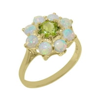 LBG British Made 14k Yellow Gold Natural Peridot & Opal Womens Statement Ring - 33 size options - Size 10