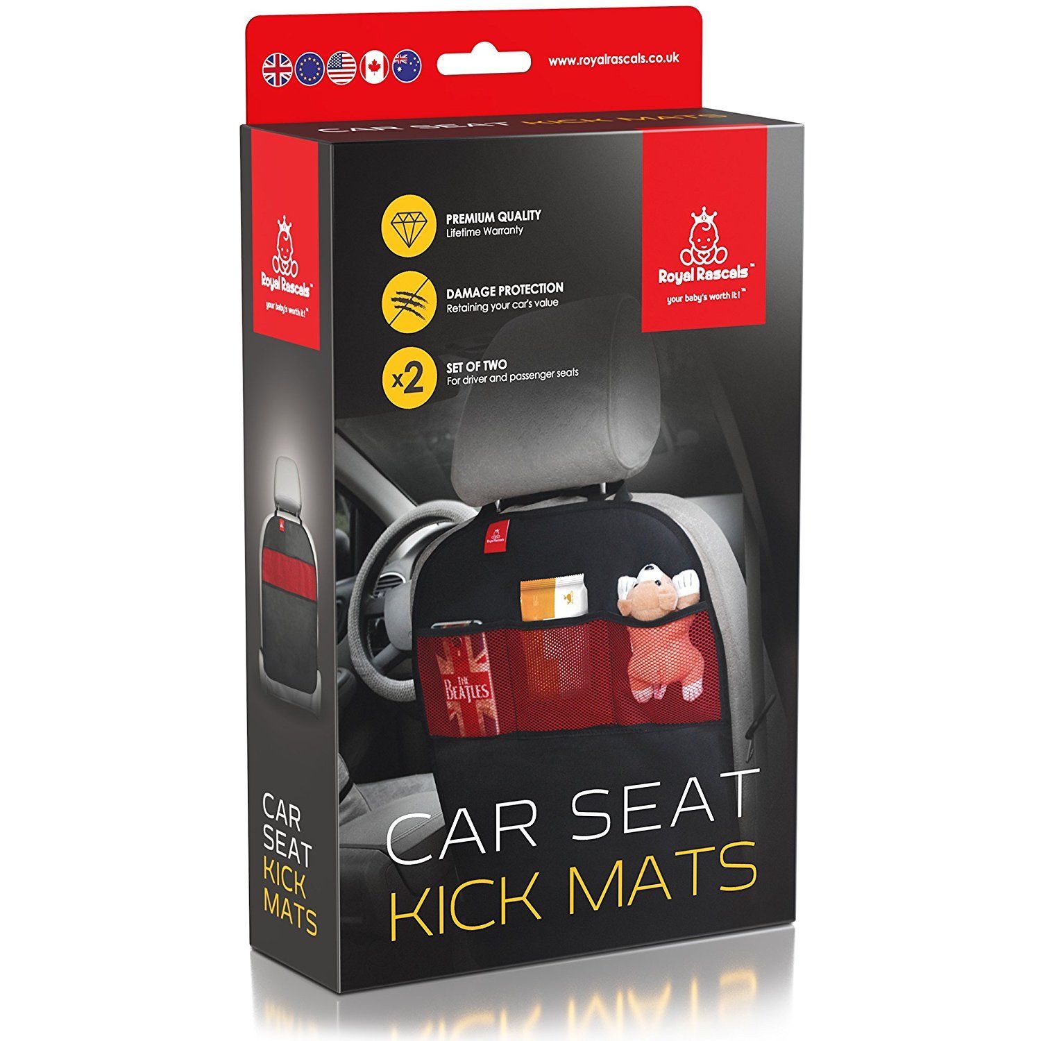 ROYAL RASCALS Kick Mats x2 | Car Seat Upholstery Protector | Organiser Pockets | Universal size | Heavy Duty Kick and Stain Protection - image 4 of 6