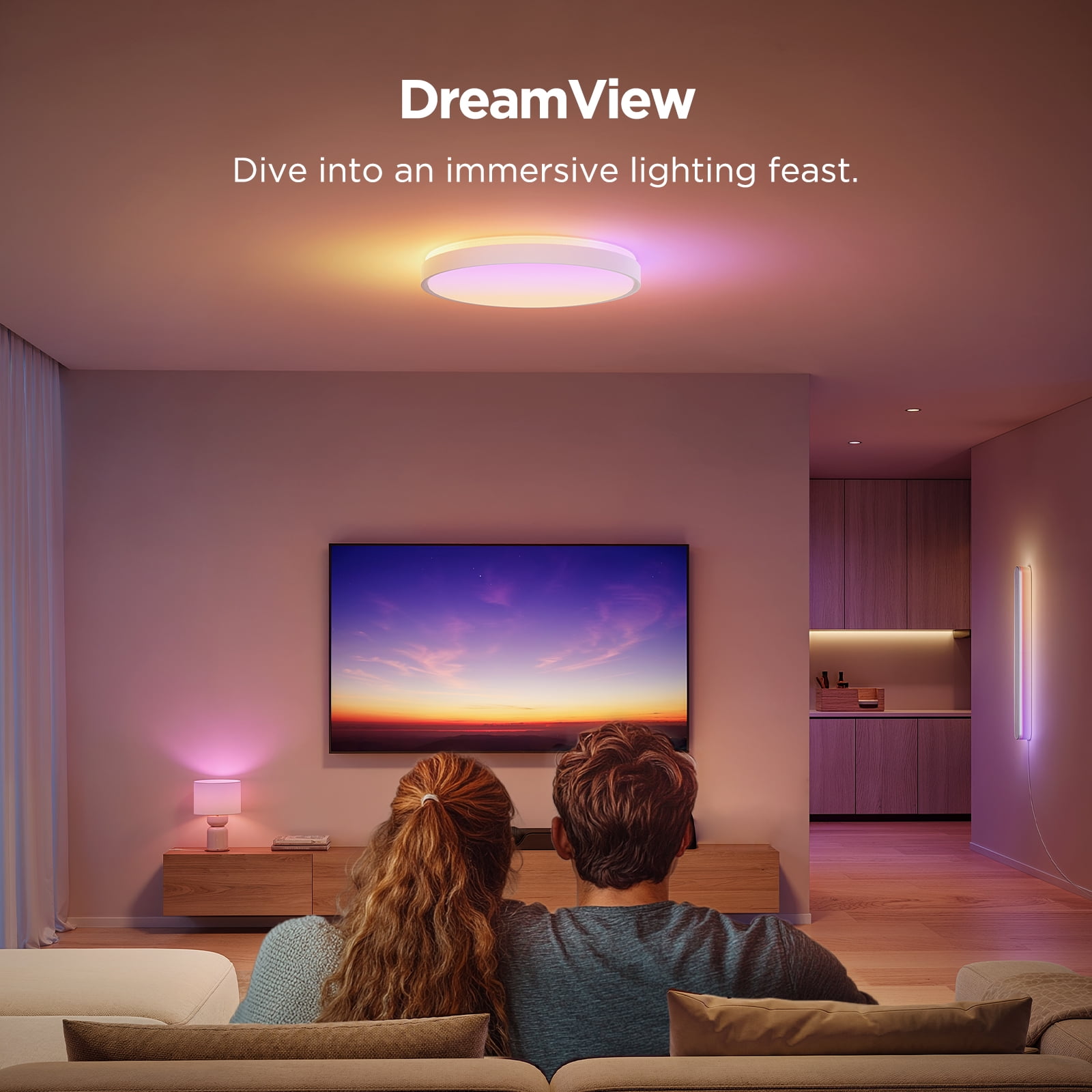 Govee Smart 15inch RGBICWW Ceiling Light Pro, 4300lm Warm White Cool Light  Dimable For Kitchen, Colorful Lighting Effect For Bedroom, Living Room,Light Change With Music For Party
