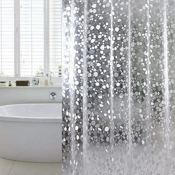 IsEasy PEVA Waterproof Shower Curtain Liner, Heavy Duty 3D Pebble Pattern Design Thick Shower Curtain, 72x72,12 Hooks
