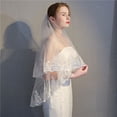 thumbnail image 1 of Velo de novia de encaje, velo de novia de 2 niveles con encaje brillante y lentejuelas para mujer, innovación moderna, 1 of 9