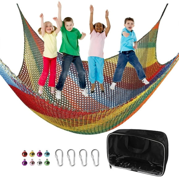 Toriexon Playground Safety Net 6.5' x 9.8', Double Layers Climbing Cargo Net for Kids, Multicolored Playground Net for Tree House, Obstacle Training, Back Yard
