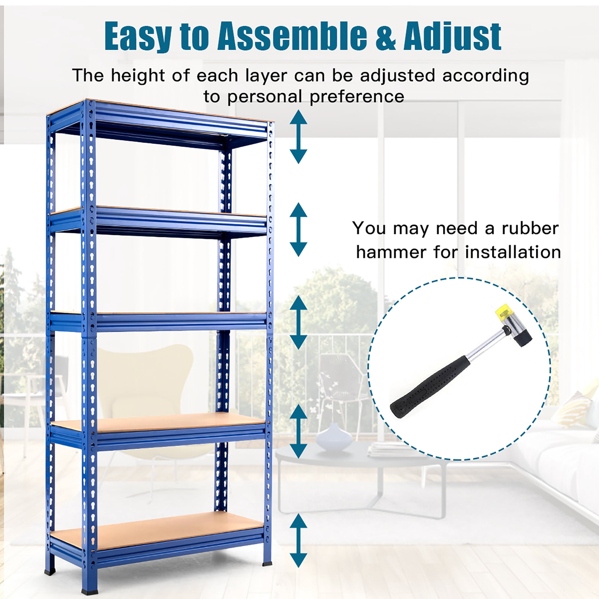 Costway 5-Tier Metal Storage Shelves 60'' Garage Rack W/Adjustable Shelves Blue