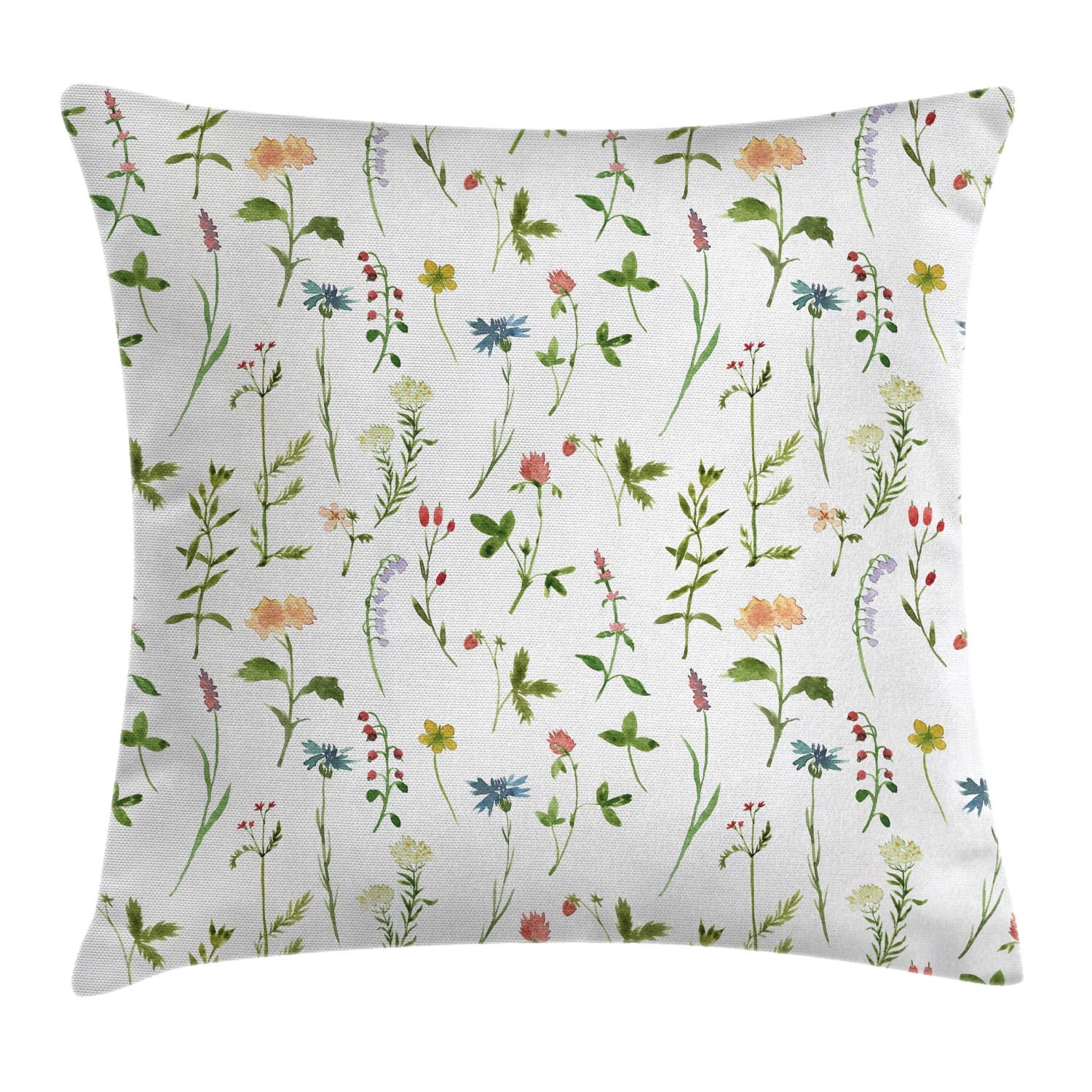 Floral Throw Pillow Cushion Cover, Spring Season Themed Watercolors