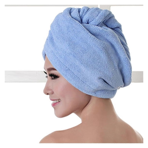 Toalla de microfibra para el cabello para mujer, de secado rápido, color azul, tipo turbante, suave y absorbente, 60x20cm.