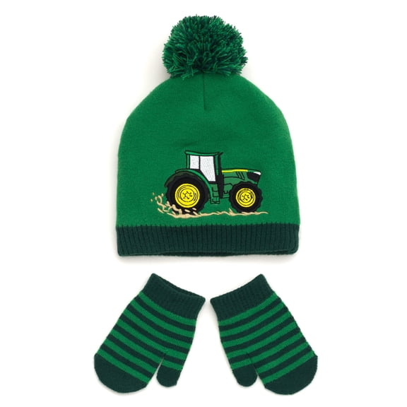 John Deere Toddler Boys' 2-Piece Beanie and Mittens Set Green and Yellow
