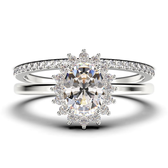 Beautiful Minimalist 2.00 Carat Oval Diamond Moissanite Engagement Ring, Halo Wedding Ring, One Matching Band in 925 Sterling Silver With Plain 18k White Gold Plating Band Gift For Her