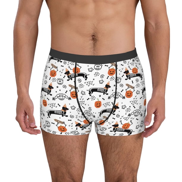 Balery Halloween Dachshund Calzoncillos bóxer para hombre, ropa interior de algodón suave y transpirable con cinturilla de nailon-Small