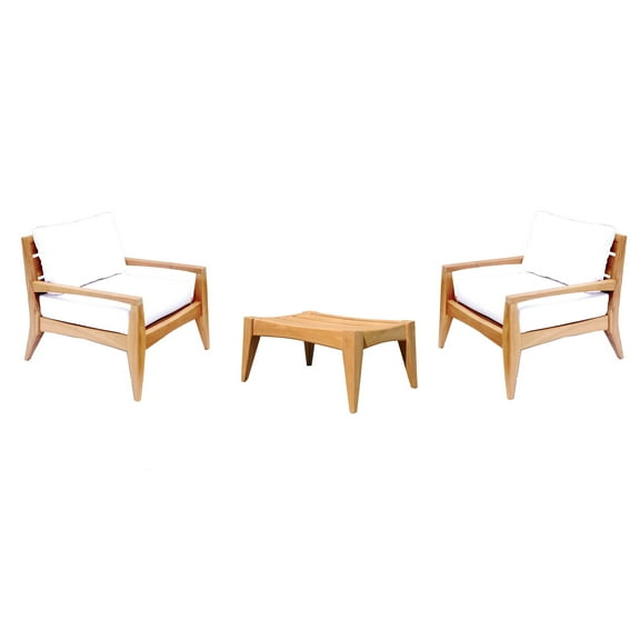 Noida 3 Pc Lounge Chair Set: 2 Lounge Chairs & Ottoman With Cushions in Sunbrela Fabric #57003 Canvas White