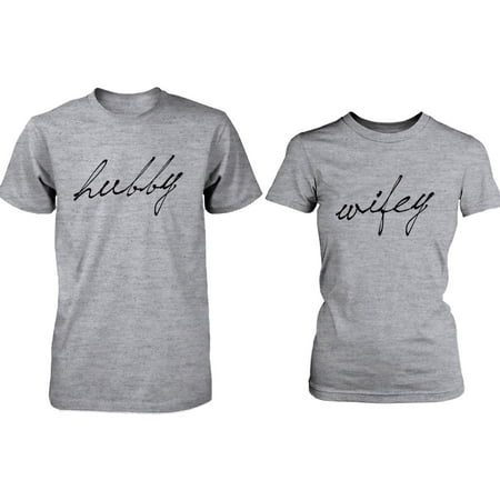 Cute Hubby and Wifey Couple Shirts Valentines Day Matching Grey