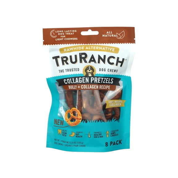 TRURANCH Collagen Pretzels, Bully - Collagen Dog Treats - Long Lasting Healthy Joint Support Dog Treat - Rawhide Alternative - Skin & Coat Health, 1 Bag, 8 Count