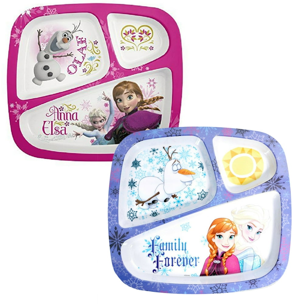 Frozen Anna Elsa Olaf 3Section Plates BPAFree 2Pack
