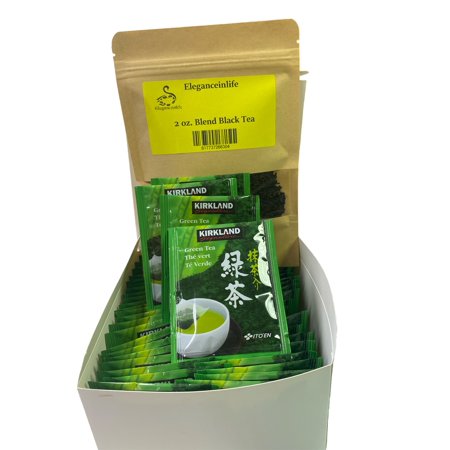 50 Bags Green Tea Blend of Sencha & Matcha + 2 oz Eleganceinlife Blend Black Tea