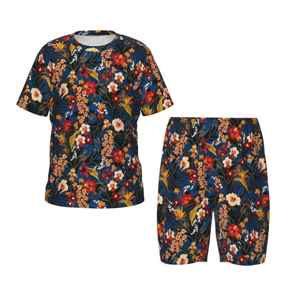 Balery Vintage Floral Conjunto de Pijama Infantil de Manga Corta con Estampado – Ropa de Dormir de Algodón Suave-3X-Large