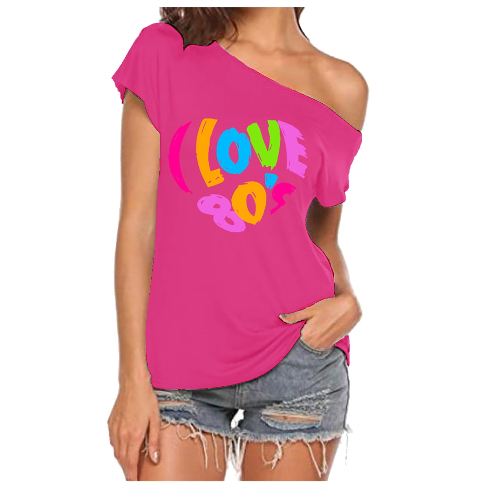 Huaai Women I Love The 80S Off The Shoulder T Shirts Disco 80S Tops Plus  Size Womens Tops Hot Pink Xxl - Walmart.Com